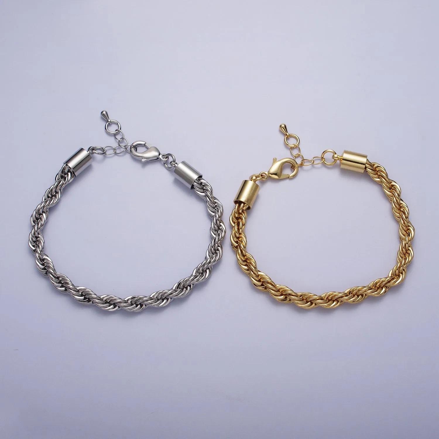 Clearance Pricing BLOWOUT Bold Gold Twisted Rope Chain Bracelet Silver Chunky Rope Chain bracelet 6mm thickness WA1542 WA1543