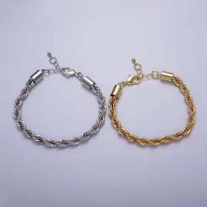 Clearance Pricing BLOWOUT Bold Gold Twisted Rope Chain Bracelet Silver Chunky Rope Chain bracelet 6mm thickness WA1542 WA1543