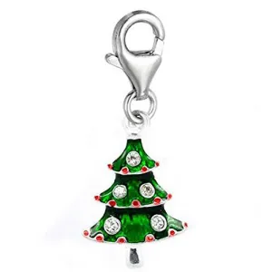 Clip-on Christmas Tree Dangle Charm Pendant for European Clip on Charm Jewelry w/ Lobster Clasp