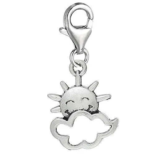 Clip on Happy Sun and Cloud Charm Dangle Pendant for European Clip on Charm Jewelry w/ Lobster Clasp