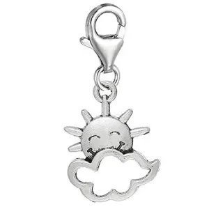 Clip on Happy Sun and Cloud Charm Dangle Pendant for European Clip on Charm Jewelry w/ Lobster Clasp