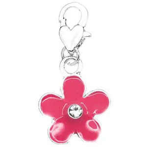 Clip on Pink Flower Charm Pendant for European Jewelry w/ Lobster Clasp