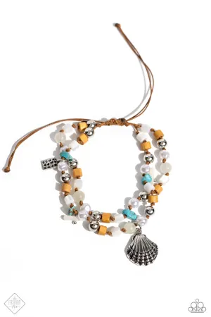 Coastline Celebration - Multi - Turquoise Stone, White Seed Bead, Seashell Paparazzi Pull-Cord Bracelet - March 2024 Simply Santa Fe