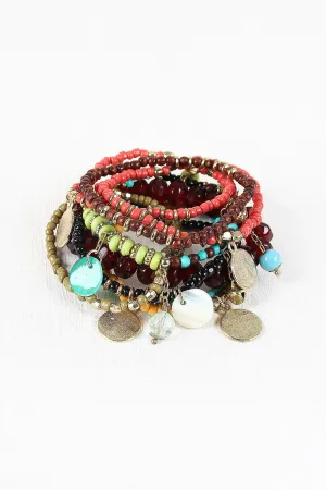 Coin Charms Beaded Bracelet Set
