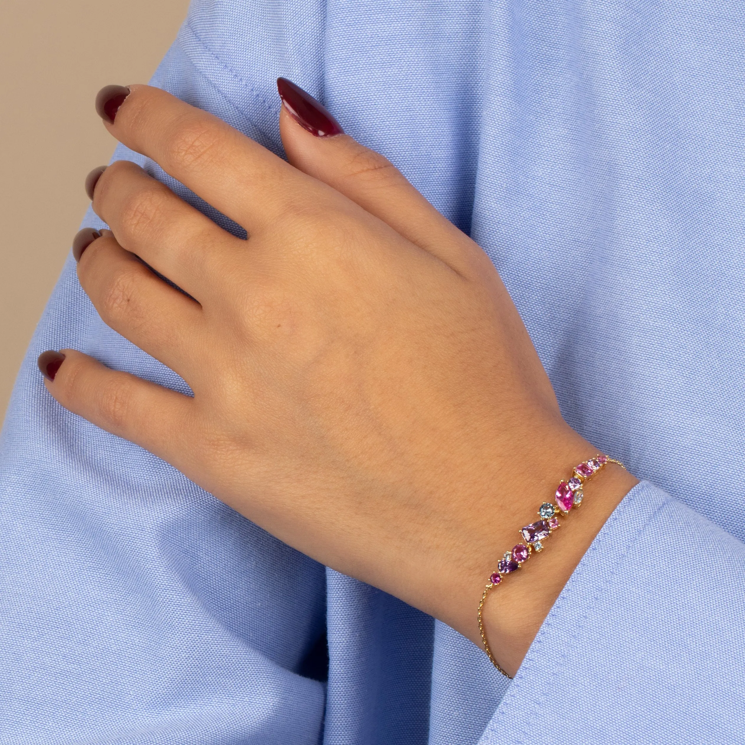 Colored Multi Shape Curved Bar Bracelet