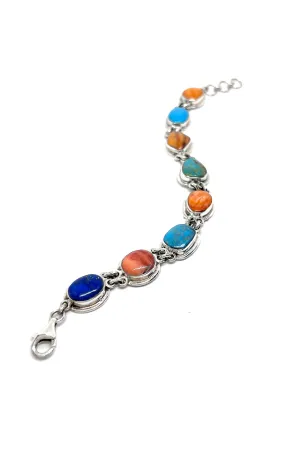 Colorful Sterling Silver Multi-Stone Link Bracelet