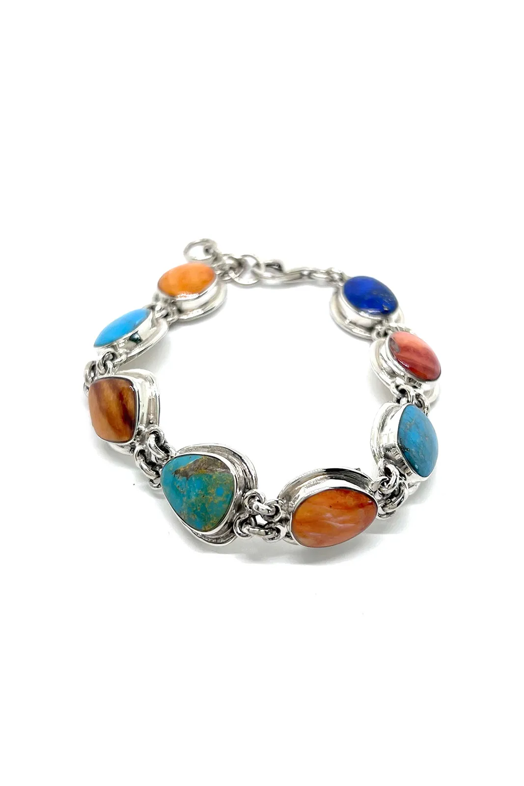 Colorful Sterling Silver Multi-Stone Link Bracelet