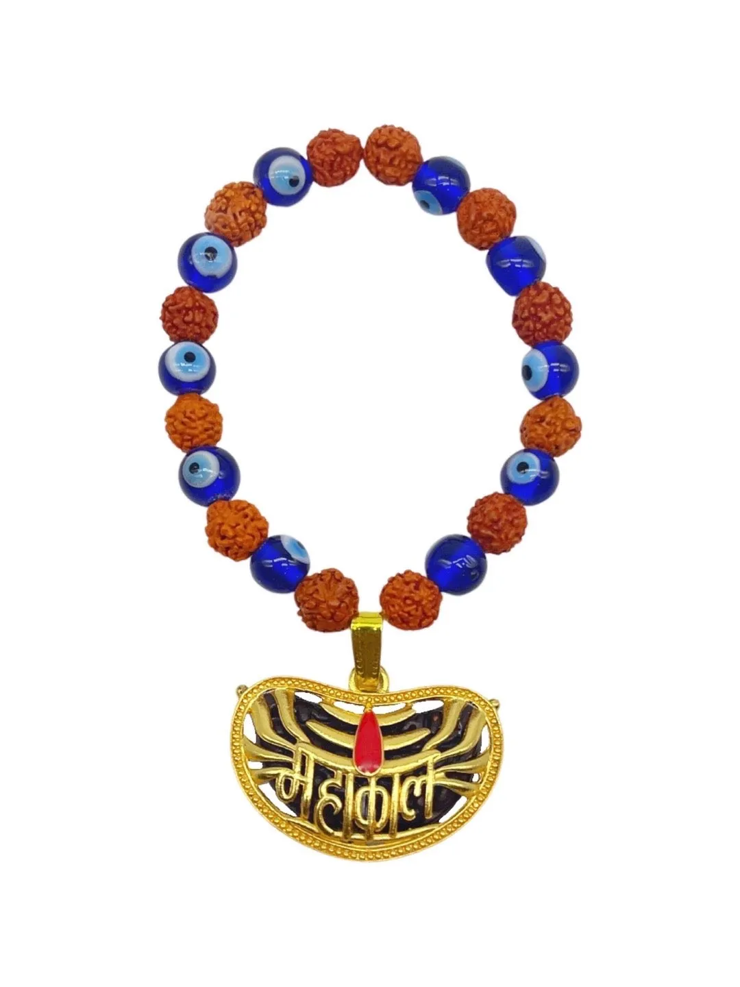 (Combo of 2) Designer Rudraksha & Evil Eye Men's Bracelets With Trishul & MAHAKAL Pendant For Men