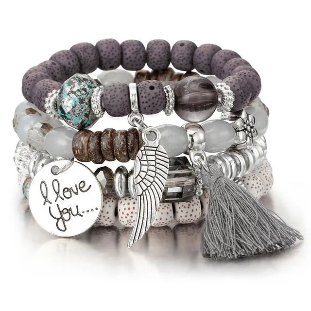 CRYSTAL BEAD BRACELET TASSEL STONE