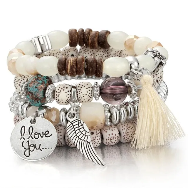 CRYSTAL BEAD BRACELET TASSEL STONE