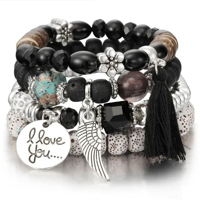 CRYSTAL BEAD BRACELET TASSEL STONE