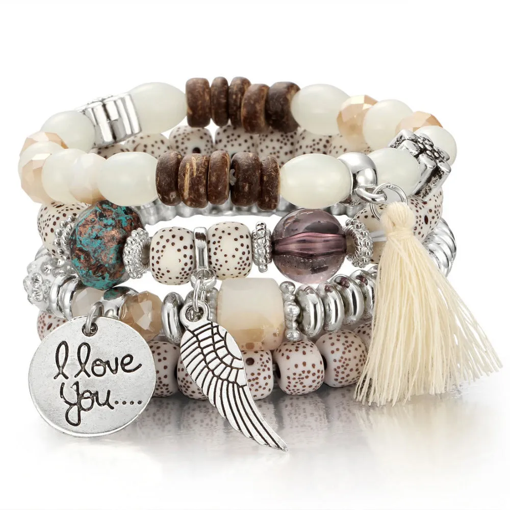 CRYSTAL BEAD BRACELET TASSEL STONE