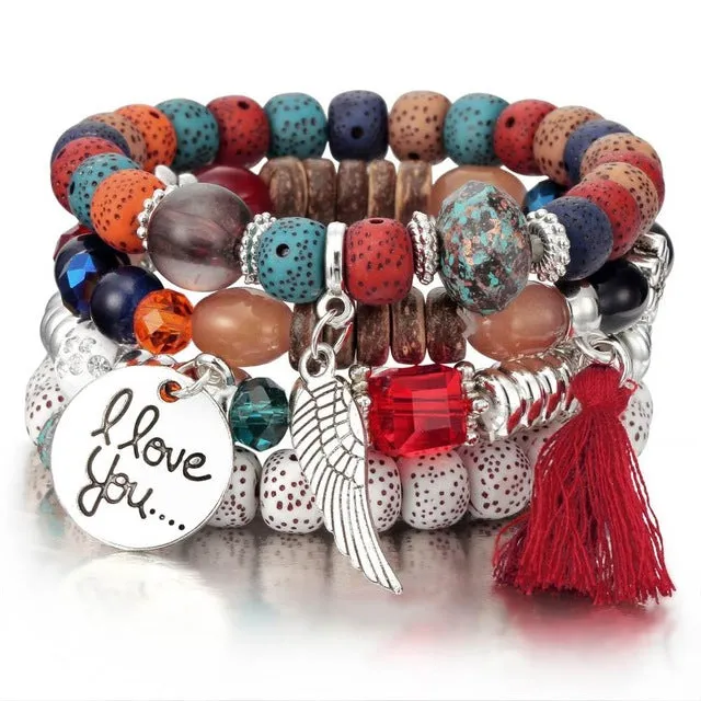 CRYSTAL BEAD BRACELET TASSEL STONE