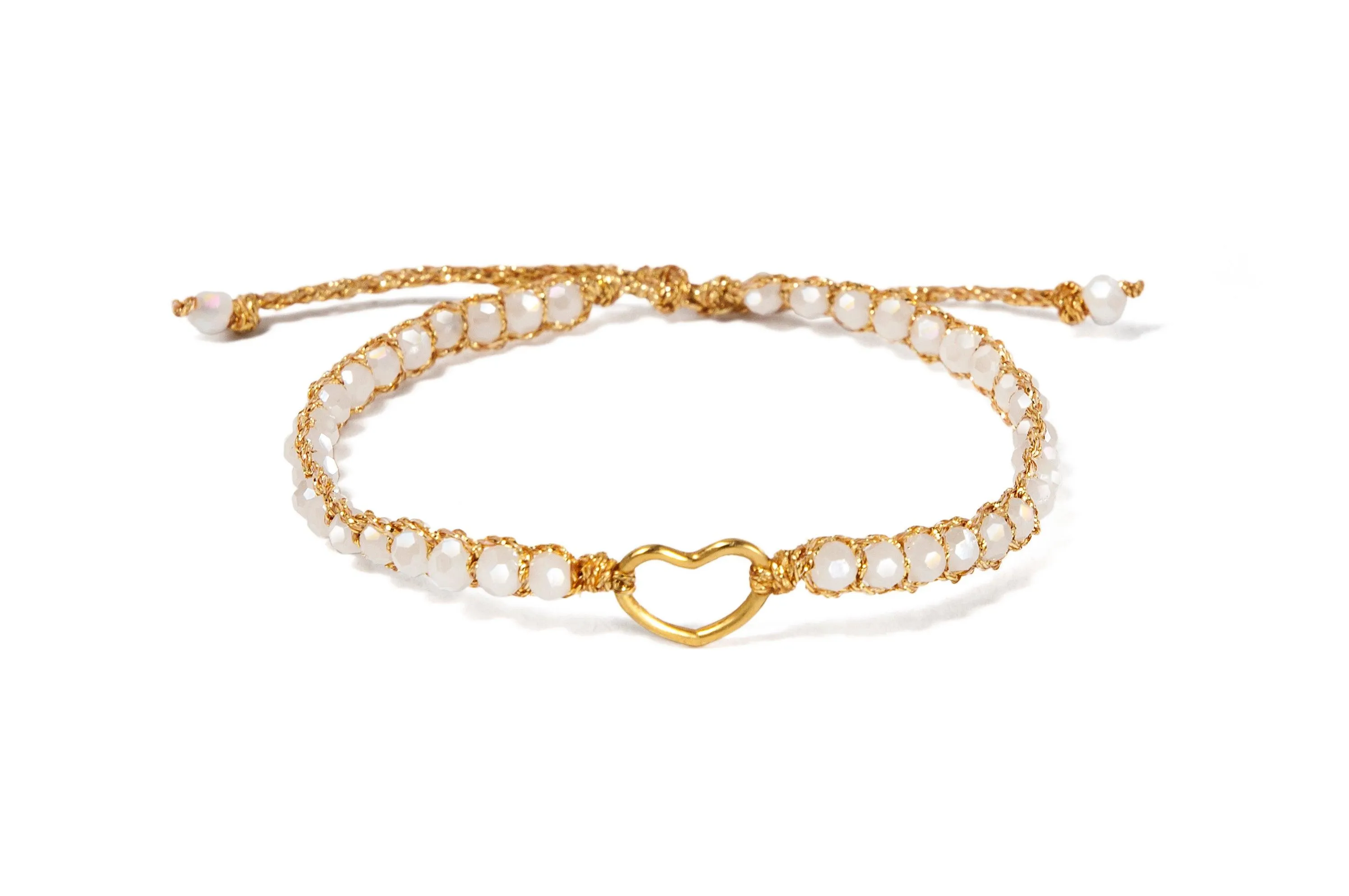 Crystal Glass Kids Heart Bracelet | Gold