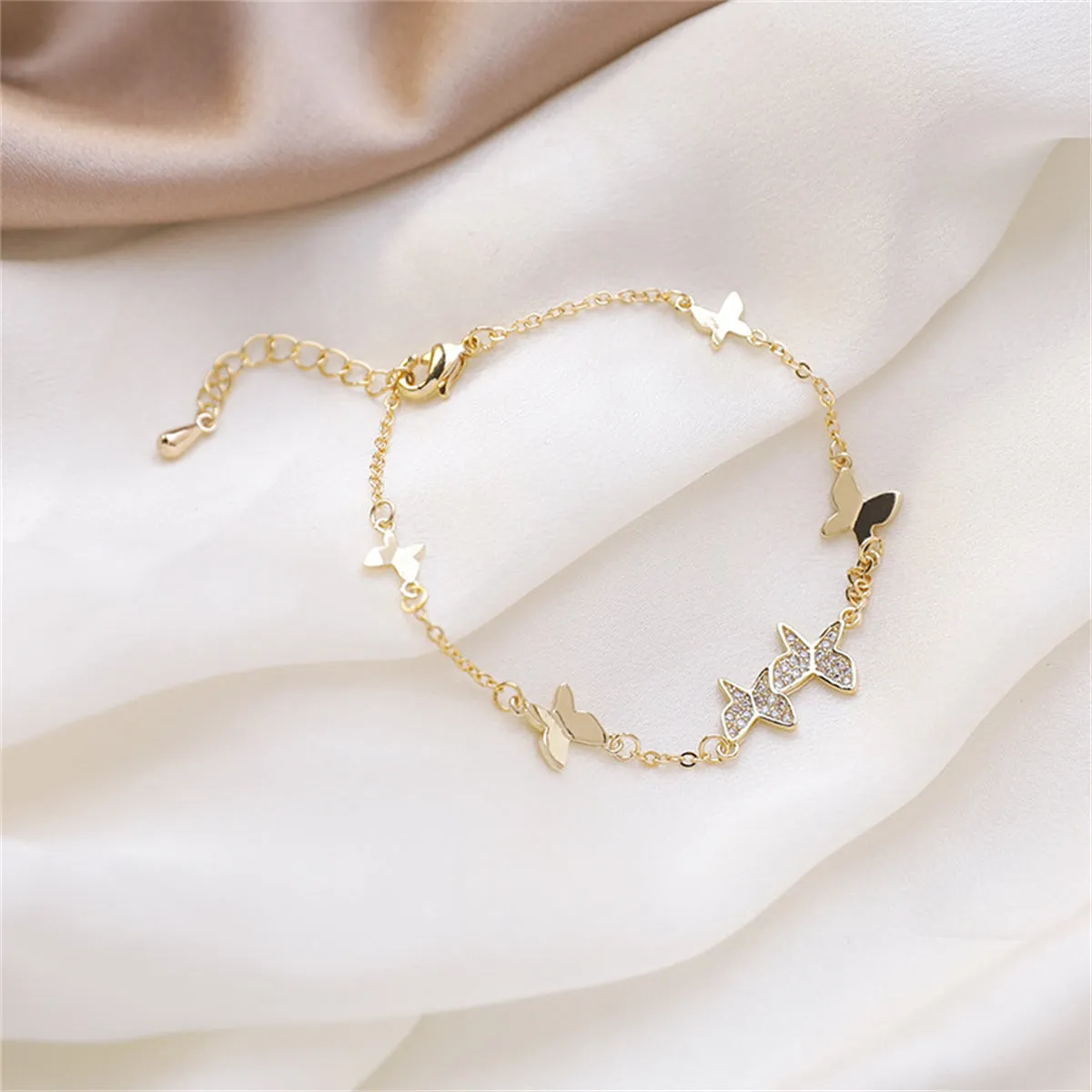 Cubic Zirconia & 18K Gold-Plated Butterfly Station Bracelet