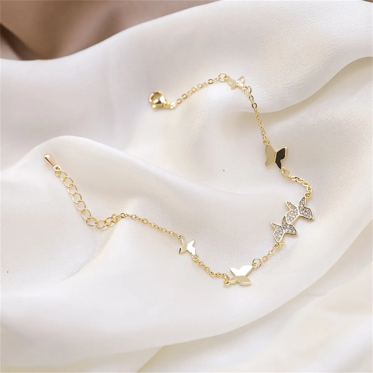 Cubic Zirconia & 18K Gold-Plated Butterfly Station Bracelet