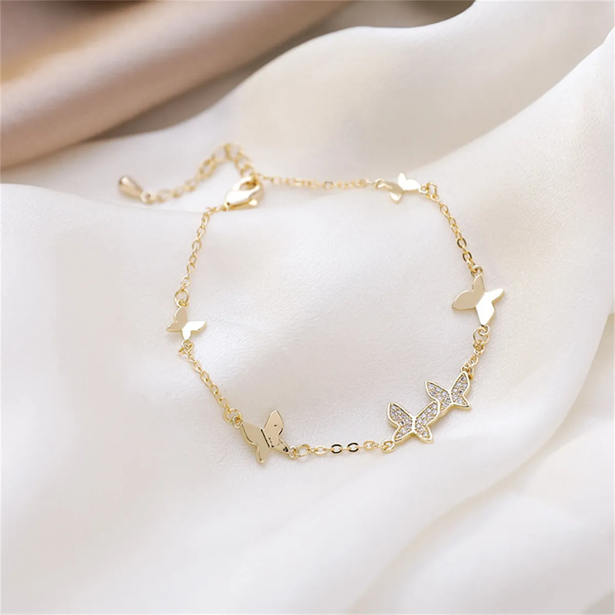 Cubic Zirconia & 18K Gold-Plated Butterfly Station Bracelet