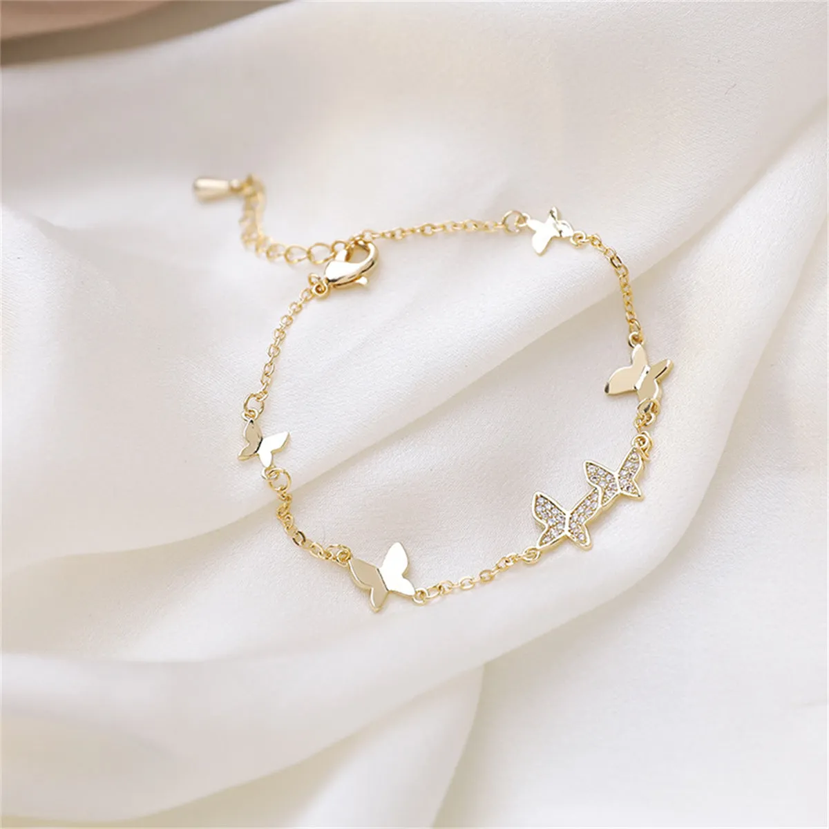 Cubic Zirconia & 18K Gold-Plated Butterfly Station Bracelet