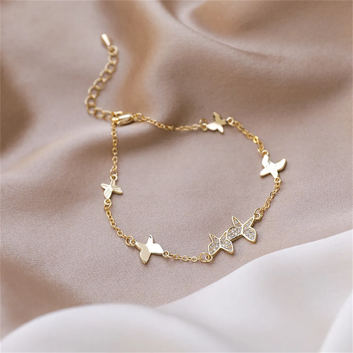 Cubic Zirconia & 18K Gold-Plated Butterfly Station Bracelet
