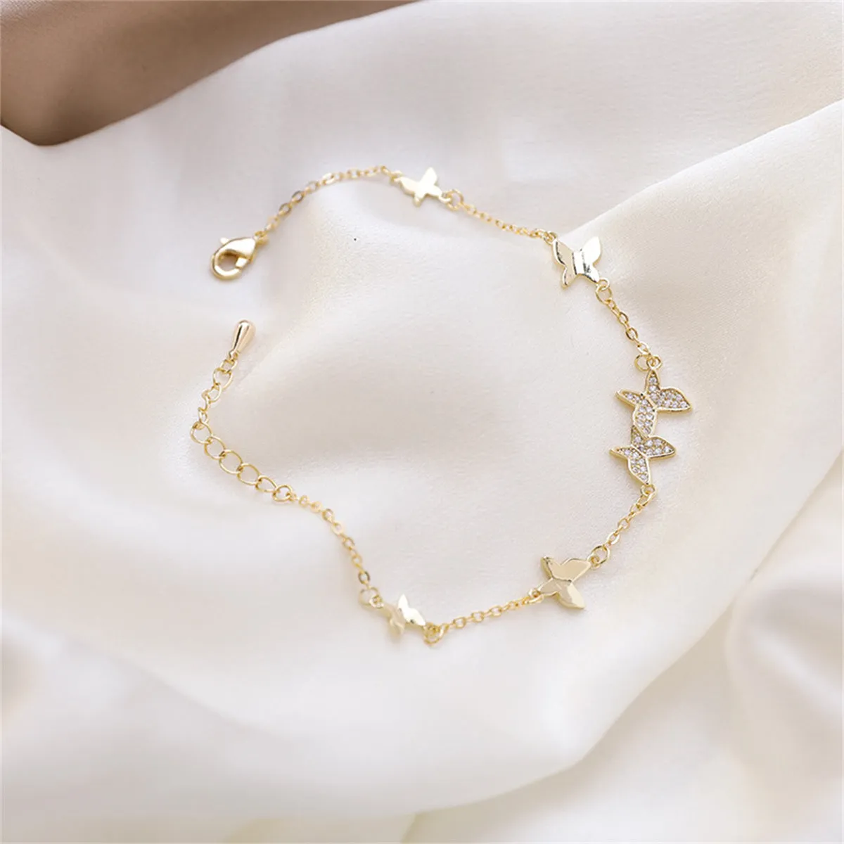 Cubic Zirconia & 18K Gold-Plated Butterfly Station Bracelet