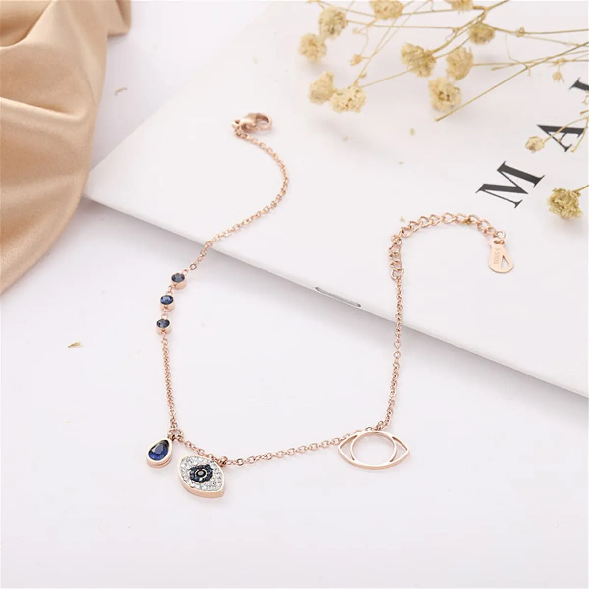 Cubic Zirconia & Crystal 18K Rose Gold-Plated Devil Eye Charm Bracelet