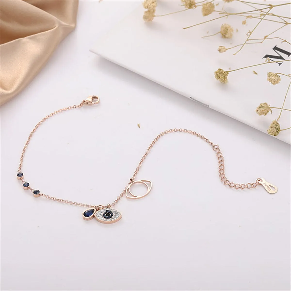 Cubic Zirconia & Crystal 18K Rose Gold-Plated Devil Eye Charm Bracelet