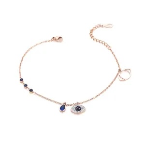 Cubic Zirconia & Crystal 18K Rose Gold-Plated Devil Eye Charm Bracelet