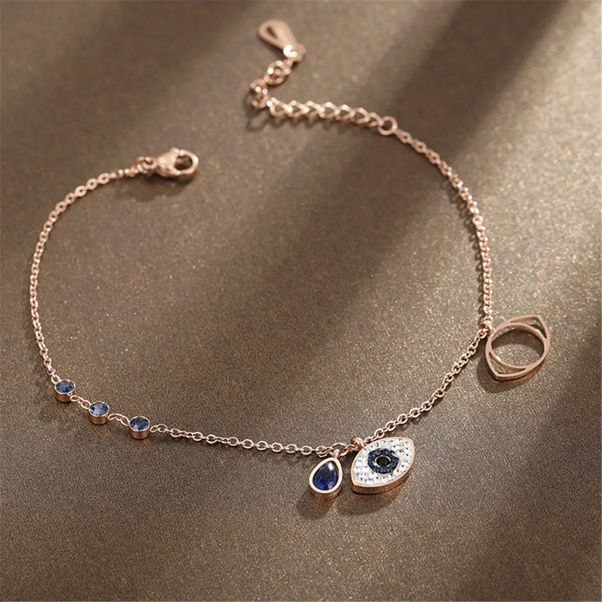 Cubic Zirconia & Crystal 18K Rose Gold-Plated Devil Eye Charm Bracelet