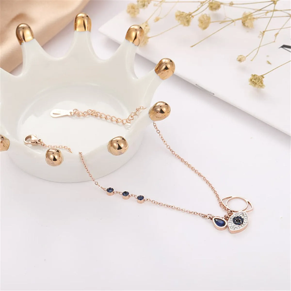 Cubic Zirconia & Crystal 18K Rose Gold-Plated Devil Eye Charm Bracelet