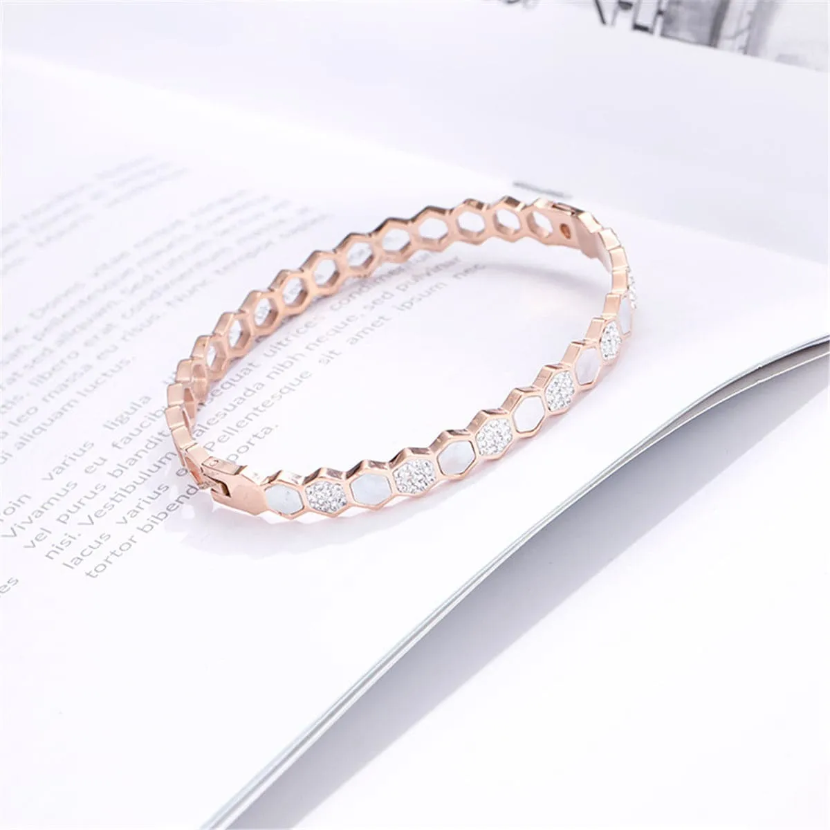 Cubic Zirconia & Shell Honeycomb Bangle