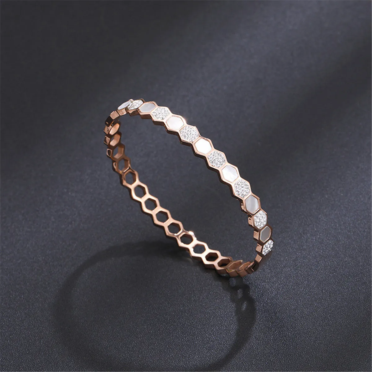 Cubic Zirconia & Shell Honeycomb Bangle