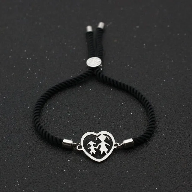 Cute Bear Stainless Steel Heart Shaped Mother And Daughter Charm Bracelet Lucky Red Thread Rope Bracelets For Women Jewelry Gift