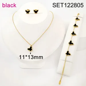 Cute Butterfly Shell 304 Stainless Steel Zircon 18K Gold Plated Plating Cable Chain Jewelry Set