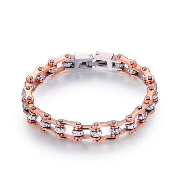 Cycolinks Rose Gold Crystal Bike Chain Bracelet