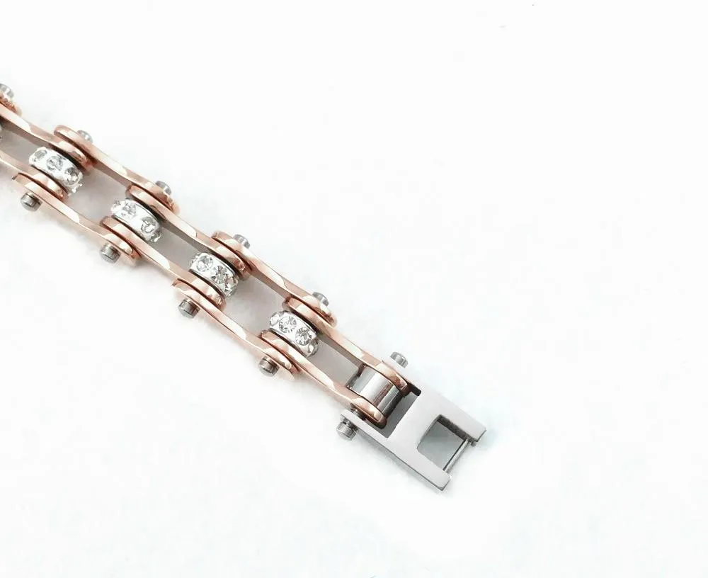 Cycolinks Rose Gold Crystal Bike Chain Bracelet