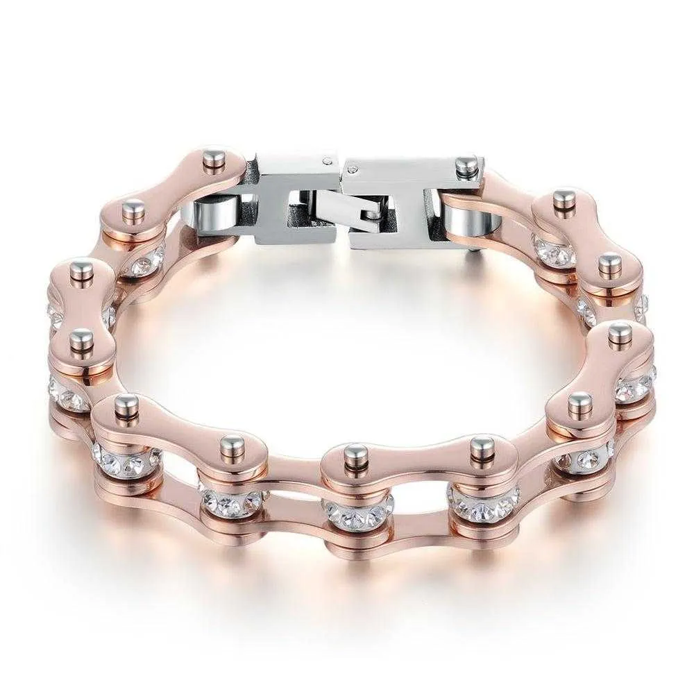 Cycolinks Rose Gold Crystal Bike Chain Bracelet