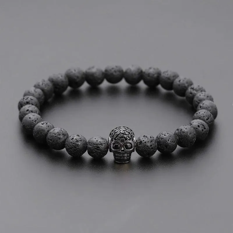 Cycolinks Skull Lava Stone Rope Bracelet