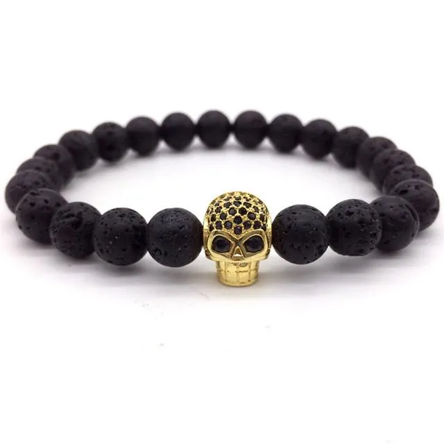 Cycolinks Skull Lava Stone Rope Bracelet
