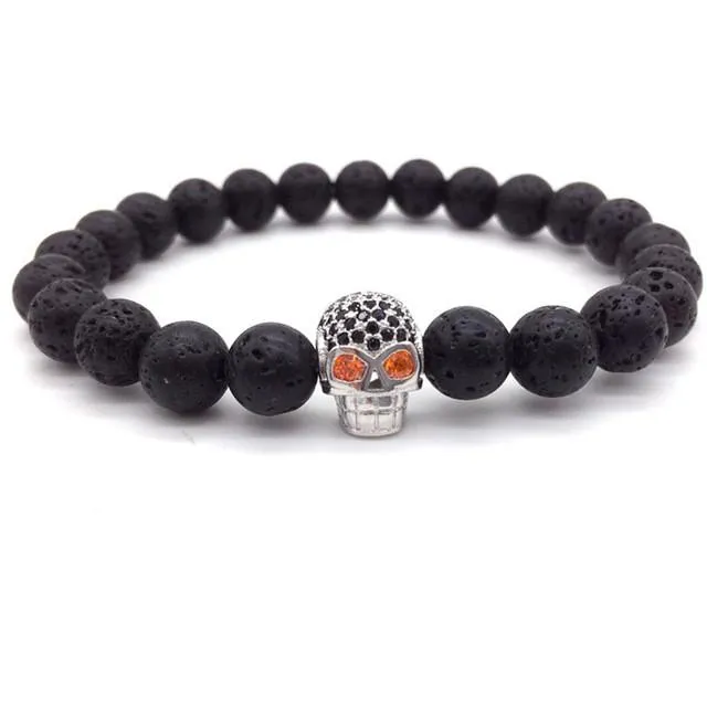 Cycolinks Skull Lava Stone Rope Bracelet