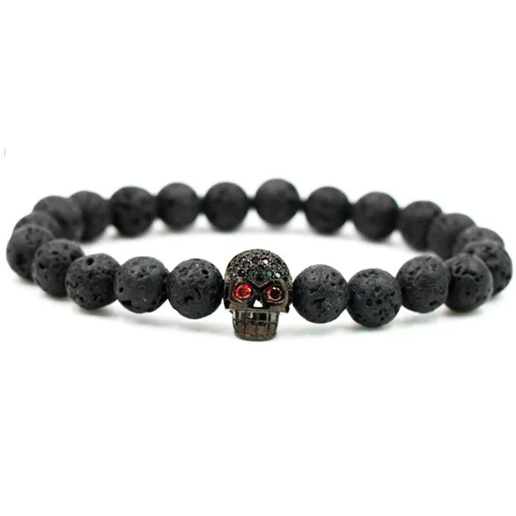 Cycolinks Skull Lava Stone Rope Bracelet