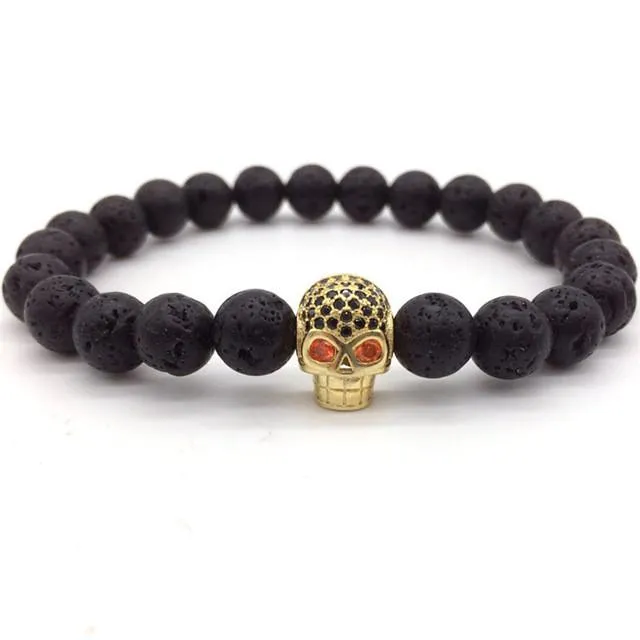 Cycolinks Skull Lava Stone Rope Bracelet