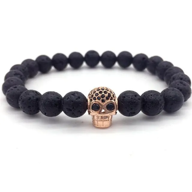 Cycolinks Skull Lava Stone Rope Bracelet