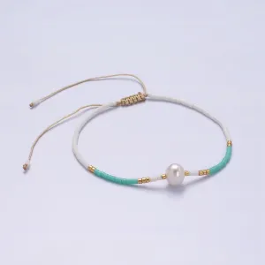 Dainty Shell Pearl Cord Bracelet Turquoise White Gold Cylinder Beaded Adjustable Bracelet WA-2200