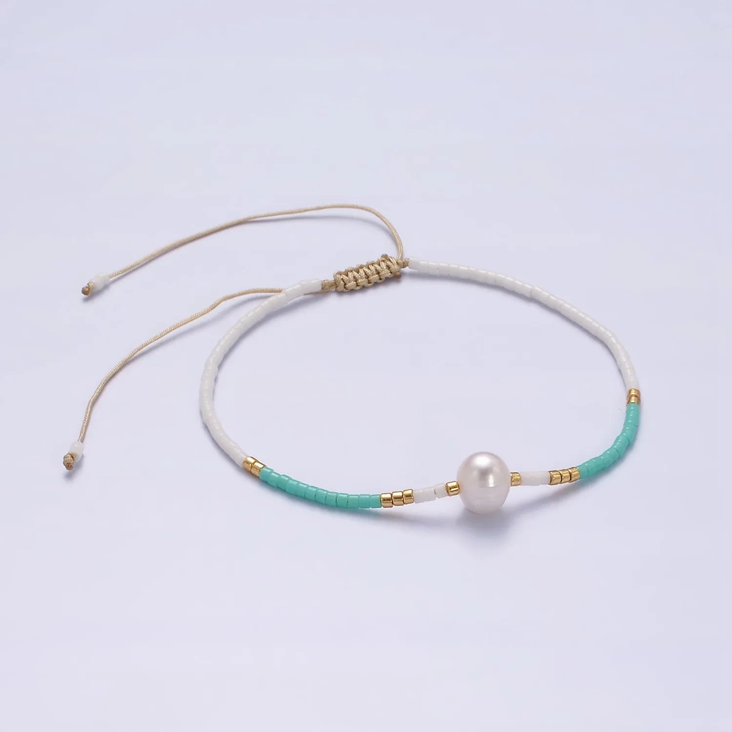 Dainty Shell Pearl Cord Bracelet Turquoise White Gold Cylinder Beaded Adjustable Bracelet WA-2200