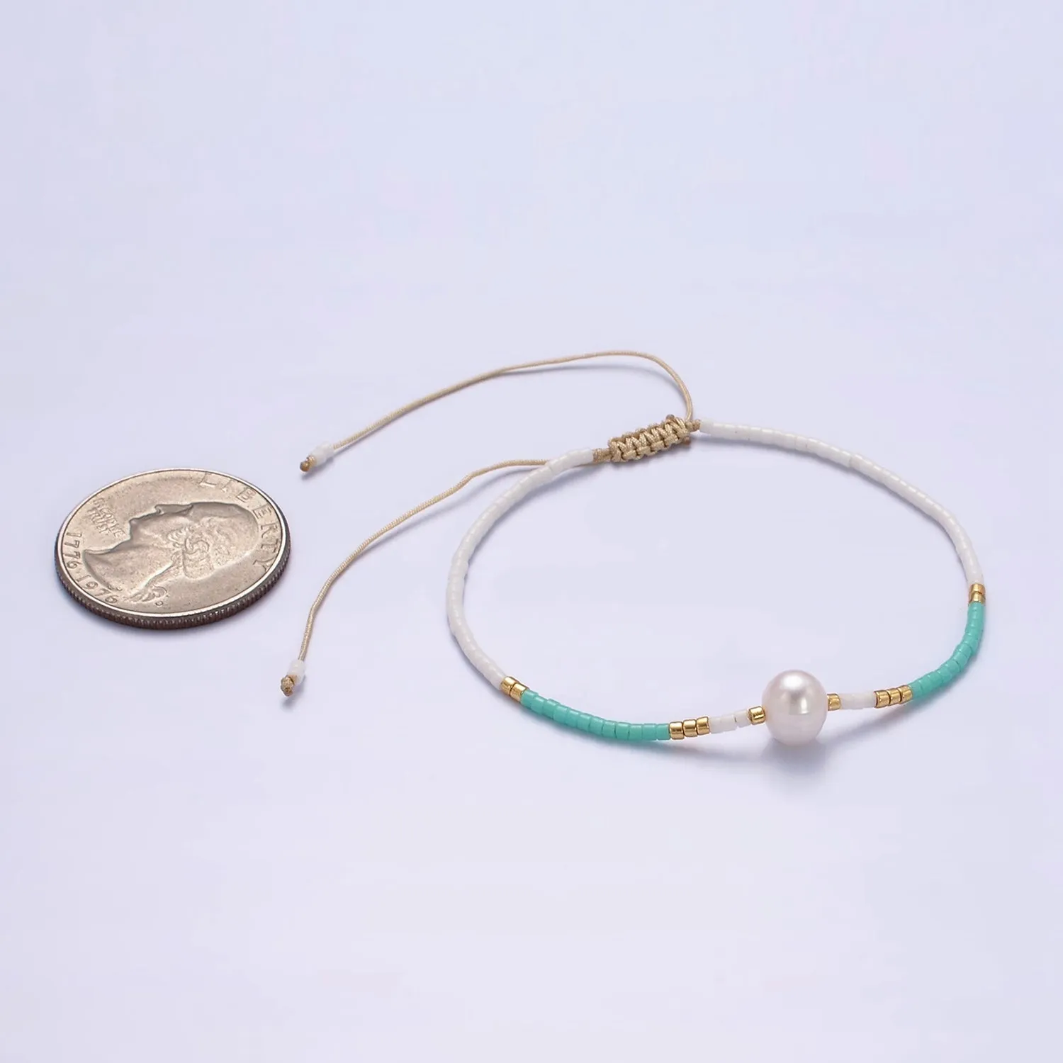Dainty Shell Pearl Cord Bracelet Turquoise White Gold Cylinder Beaded Adjustable Bracelet WA-2200