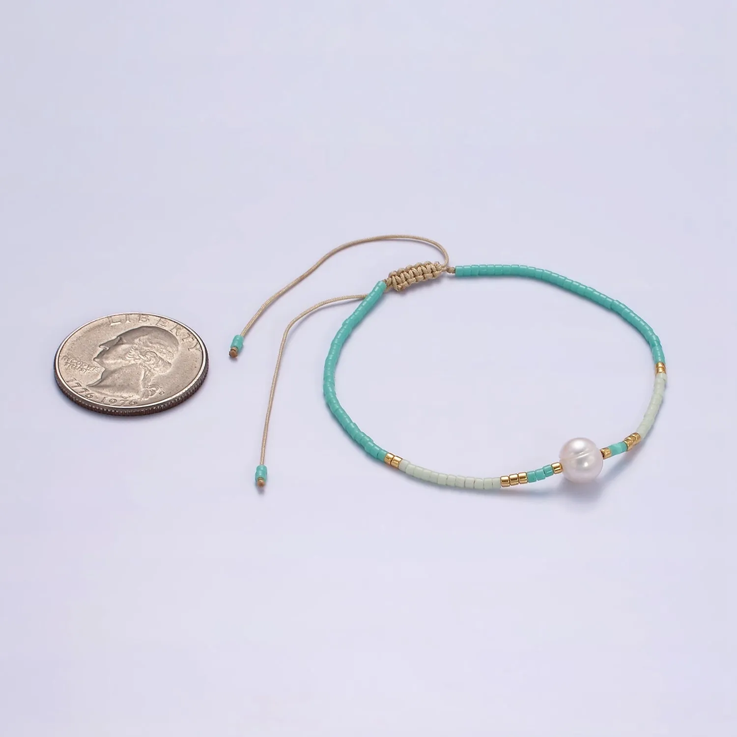 Dainty Shell Pearl Cord Bracelet with Turquoise Gold Cylinder Beaded Adjustable Bracelet WA-2201