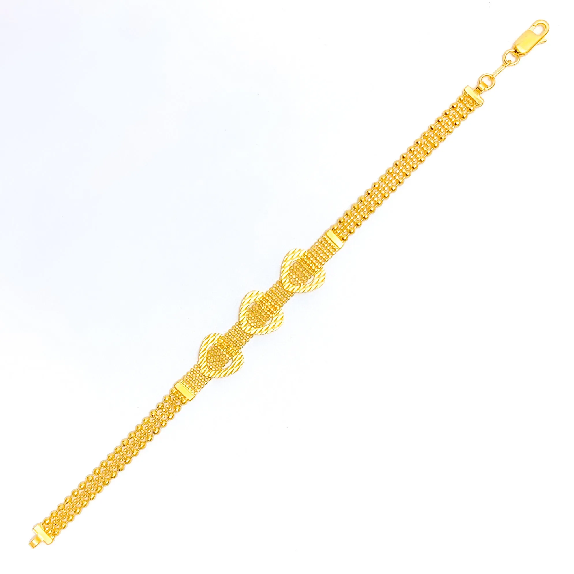 Dazzling Triple Heart 22k Gold Bracelet
