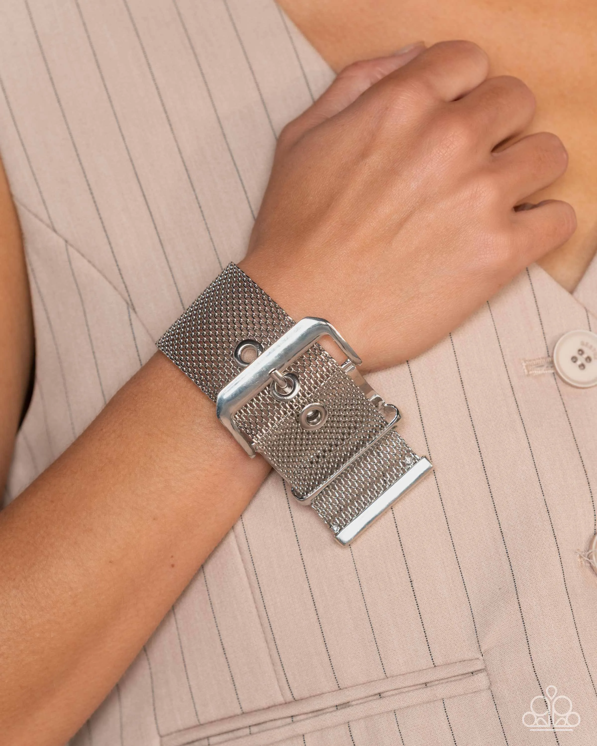Defiant Display - Silver - Mesh Chain Buckle Paparazzi Bracelet - 2025 Empower Me Pink Exclusive
