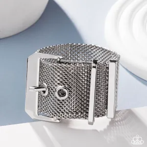 Defiant Display - Silver - Mesh Chain Buckle Paparazzi Bracelet - 2025 Empower Me Pink Exclusive