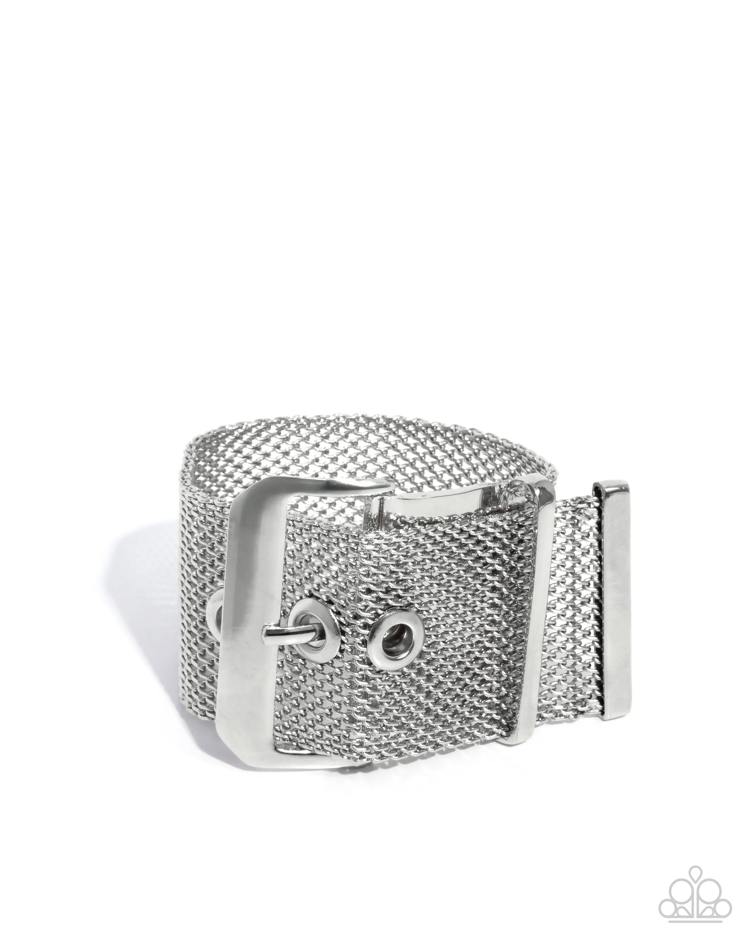 Defiant Display - Silver - Mesh Chain Buckle Paparazzi Bracelet - 2025 Empower Me Pink Exclusive